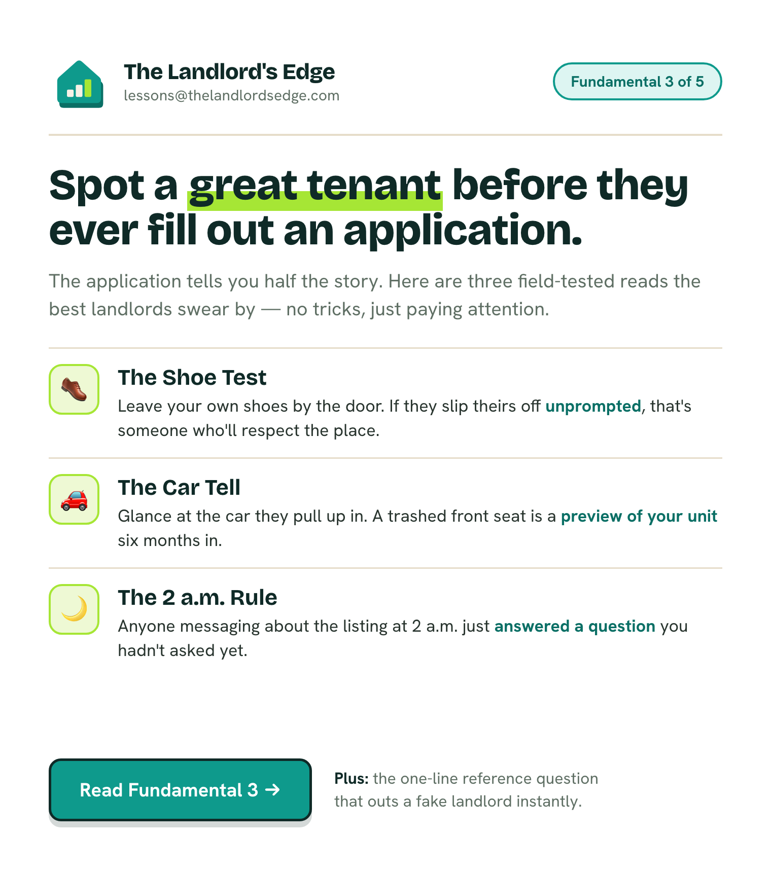 Fundamental 3 email preview: how to spot a great tenant